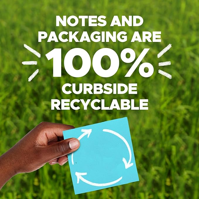 Post-it Super Sticky 100% Recycled Pop-up Notes, 3 in. x 3 in., 70 Sheets, 6 Pads, Oasis Collection, School Supplies and Office Products