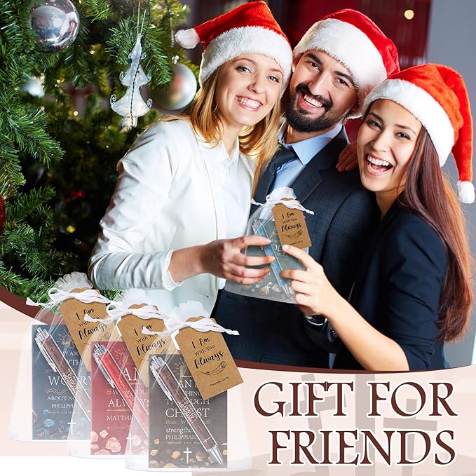 200 Pcs Bible Verse Sets Church Christian Gift Include 50 Scripture Notebooks 50 Bible Bamboo Pens 50 Thanks Tags 50 Organza Bags for Women Man Christian Party Gifts(Multicolor,Classic)