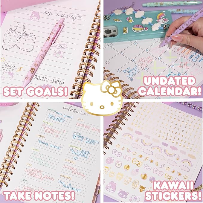Hello Kitty And Friends Agenda, 70 Pages, Hardcover Planner, Hello Kitty & Kuromi Stickers, Sanrio Stuff, Cute School Supplies, Cute Stationery, Hello Kitty School Supplies, Sanrio Accessories