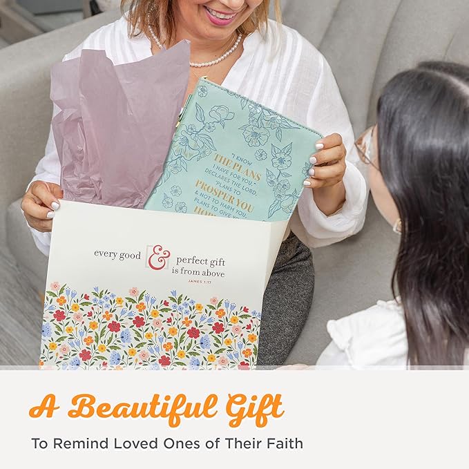 Christian Art Gifts Faux Leather Fashion Bible Cover: I Know The Plans I Have for You - Jeremiah 29:11 Inspirational Bible Verse, Debossed Floral Teal Design, Large