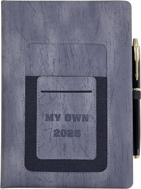 2025 Weekly and Monthly Planner with Pen: Jan 2025-Dec 2025, A5 size 8.5" x 5.75", Hard Cover Agenda Planner with Phone Holder, Card Holder and Pen Holder (Grey)