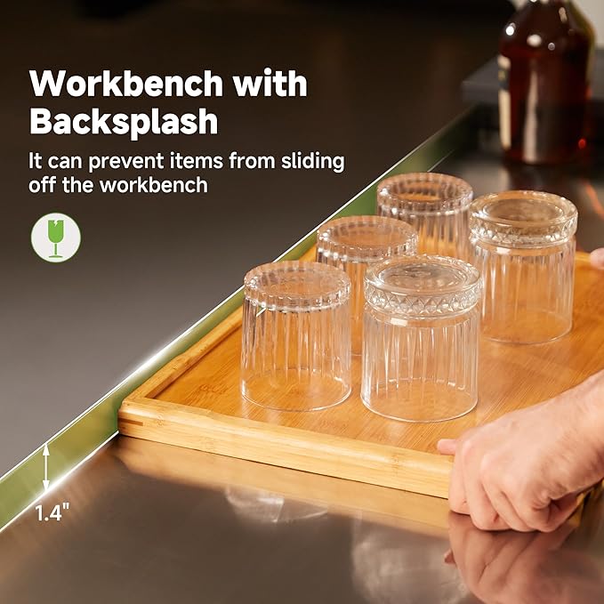 Real Relax Stainless Steel Table with Backsplash, NSF Commercial Heavy Duty Stainless Steel Table for Prep with Adjustable Undershelf, for Indoor & Outdoor- 24" D x 48" W x 34" H