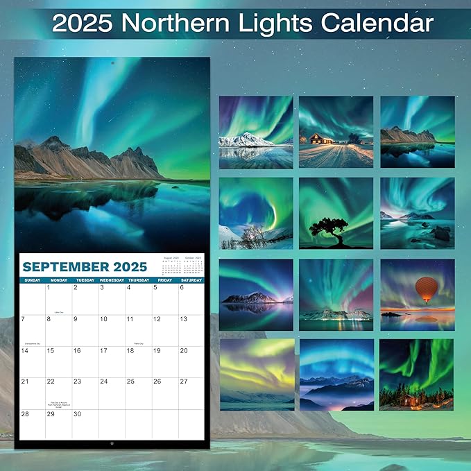 2025 Wall Calendar -2025 Calendar from Jan. 2025- Dec. 2025, Aurora Calendar 2025, 2025 Wall Calendar 12 Month with Thick & Sturdy Paper, 12" x 24" Opened, Christmas Gifts