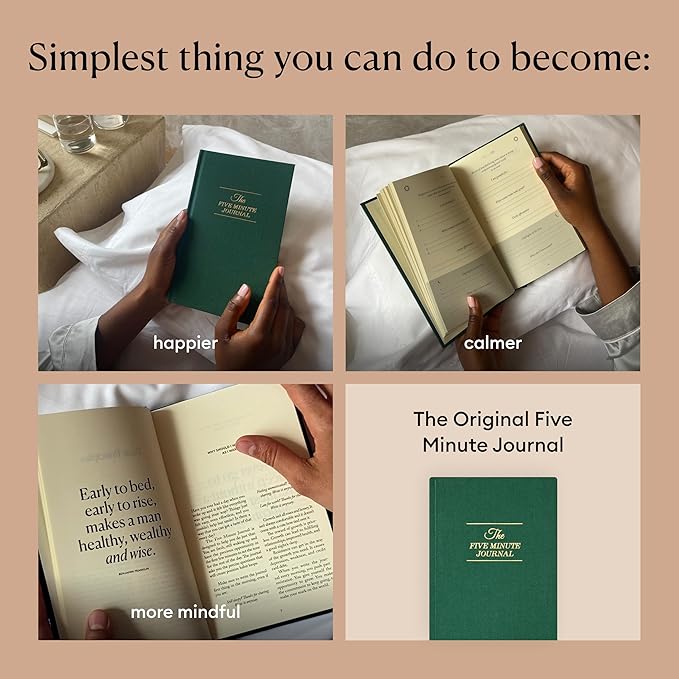 Intelligent Change The Five Minute Journal, Original Daily Gratitude 2025, Reflection Manifestation for Mindfulness, Undated Daily with Gold Foiling, Plastic-Free, Green