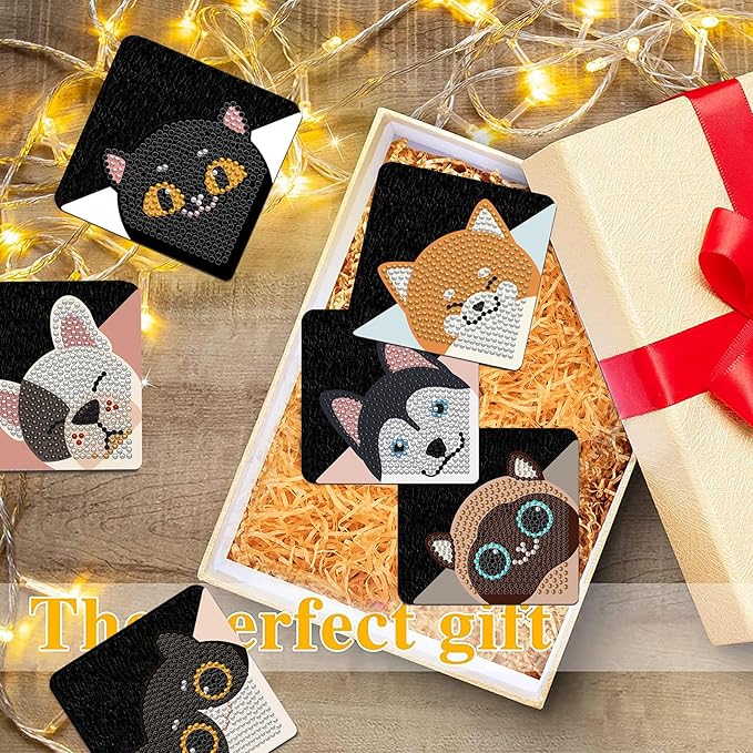 Diamond Art Bookmark Shape Rhinestone Bookmark Crystal DIY Diamond Drawing Bookmark Diamond Art by Number Embroidery Painting Bookmark for Arts Crafts Gift (Cats&Dogs 8)