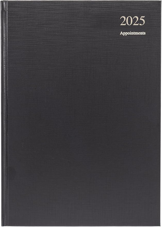Collins Essential 2025 Business Diary - A4 Day to a Page with Appointments Planner with Leathergrain Hardback Cover - Black - ESSA41A.99-25