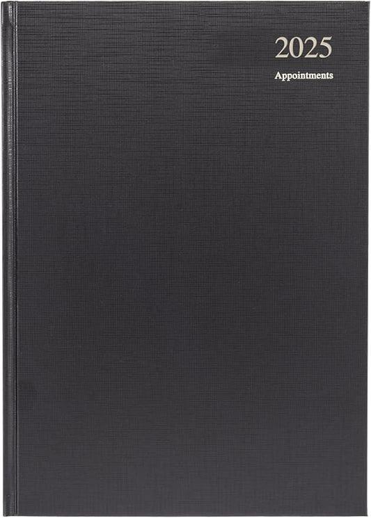 Collins Essential 2025 Business Diary - A4 Day to a Page with Appointments Planner with Leathergrain Hardback Cover - Black - ESSA41A.99-25