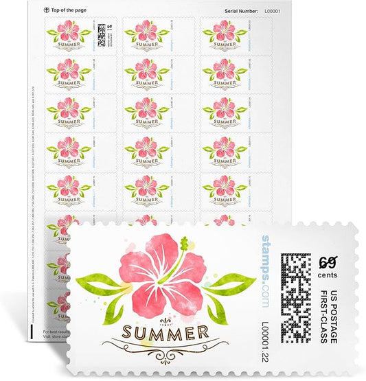 Summer Flower NetStamps 120-Pack (5 Sheets) Printable Postage Labels (Stamps.com Subscription Required) - Print Approved Postage - Inkjet & Laser Printers - Business, Personal, Home