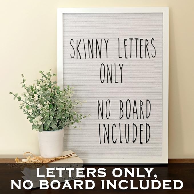 Skinny Letterboard Letters Only Set NO BOARD INCLUDED with Rae Dunn Inspired Font Perfect Farmhouse Decor Accessory for Changeable Felt Letter Boards, 2 Inch Black Letters Numbers Symbols Only
