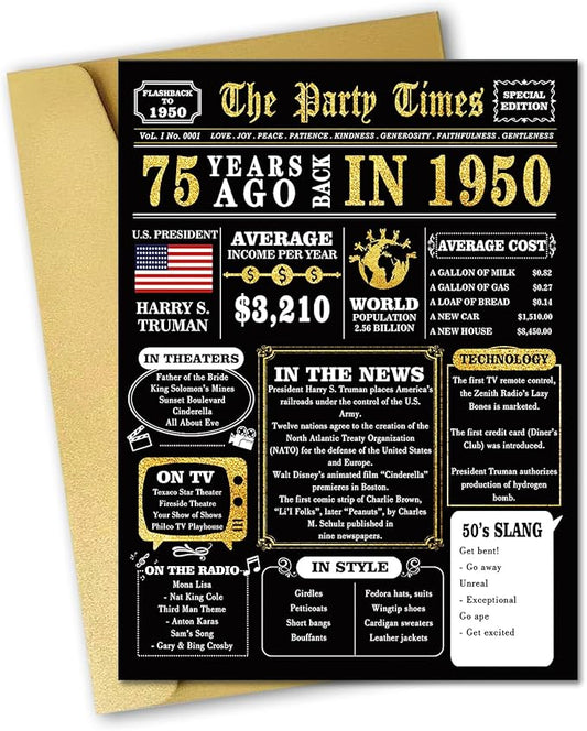 Jumbo 75th Birthday Gifts for Women Men, Big 75th Birthday Card Dad Mom, Funny 75 Year Old Bday Decorations for Grandpa Grandma, Gifts for 75 Year Old Men Women