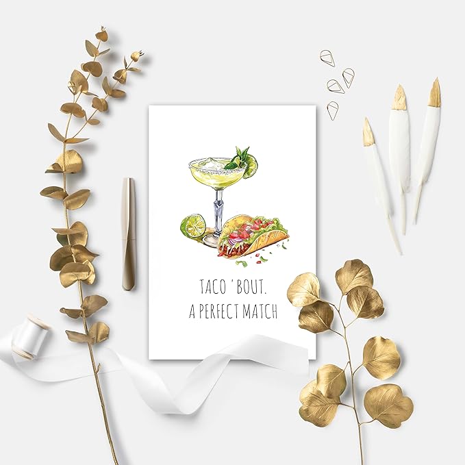 Funny Wedding Shower Card for Couples Newly Engaged, Humorous Pun Engagement Card for Bride and Groom, Congrats Engagement Card for Friend, Taco 'Bout A Perfect Match