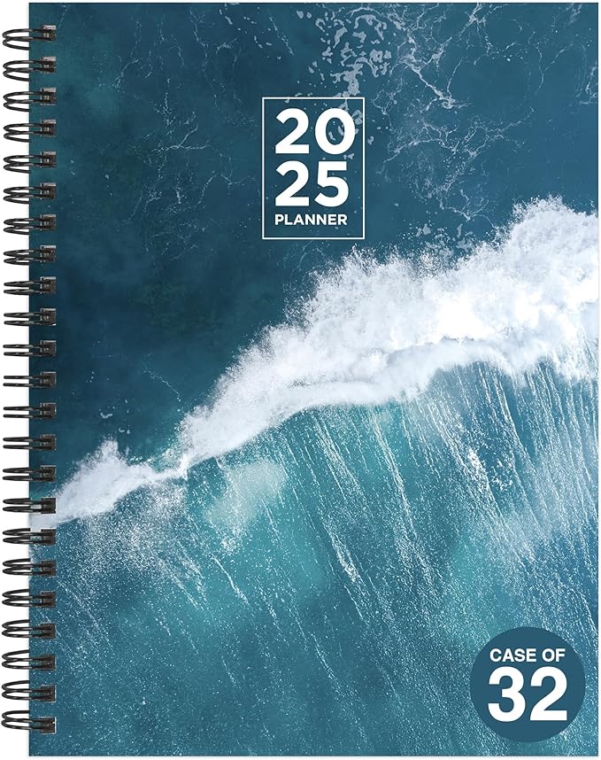 TF PUBLISHING 2025 Big Wave Medium Weekly Monthly Planner Case of 32 - Goals & Task Trackers - Planner Monthly and Weekly with Organizer Stickers - 12 Month Calendar Planner - 6.5" x 8"
