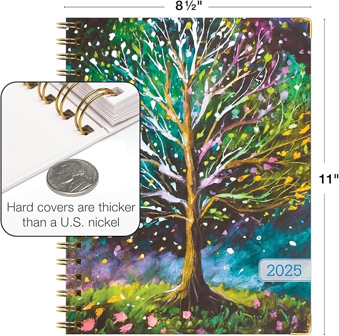 HARDCOVER 2025 Planner, 8.5"x11": 14 Months (November 2024 - December 2025), Daily Weekly Monthly Planner, Yearly Agenda, Bookmark, Pocket Folder and Sticky Note Set (Black Tree Seasons)