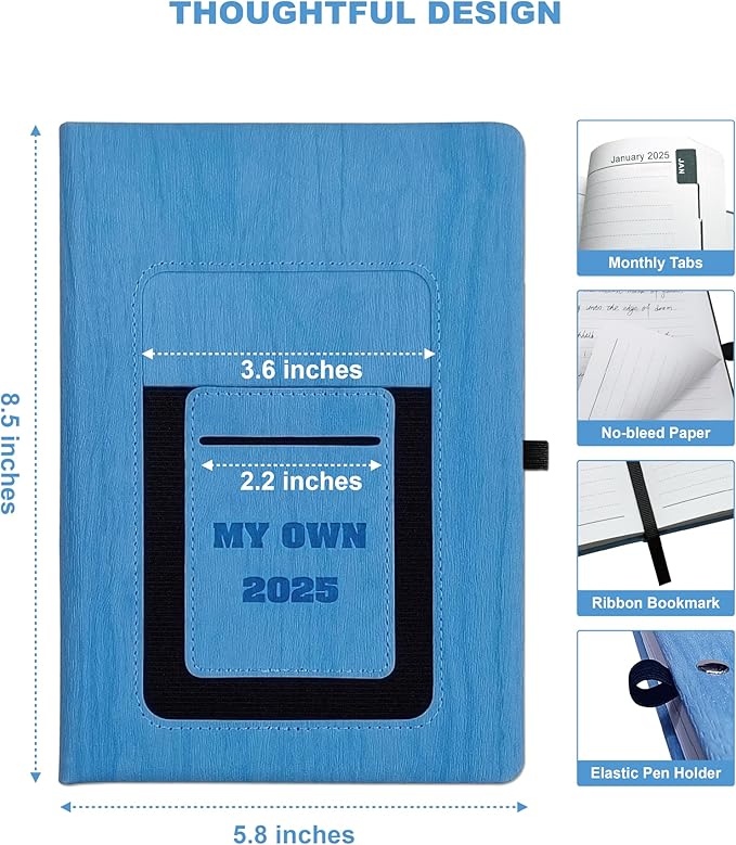 2025 Weekly and Monthly Planner with Pen: Jan 2025-Dec 2025, A5 size 8.5" x 5.75", Hard Cover Agenda Planner with Phone Holder, Card Holder and Pen Holder (Blue)