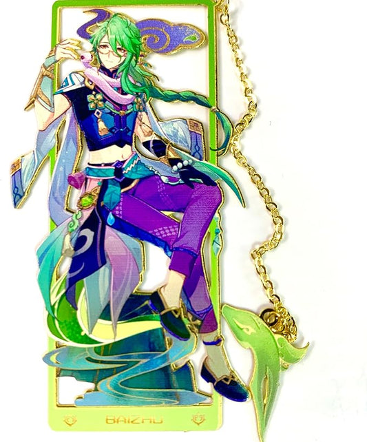 Genshin Impact Baizhu Metal Bookmark - Anime Figure Merch with 3D Display Box - Birthday Gifts for Fans Friends Gamer Book Lovers - Zllada