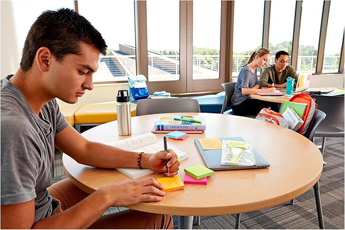 Post-it Super Sticky Notes, 12 Sticky Note Pads, 3 x 3 in., School Supplies, Office Products, Sticky Notes for Vertical Surfaces, Monitors, Walls and Windows, Energy Boost Collection