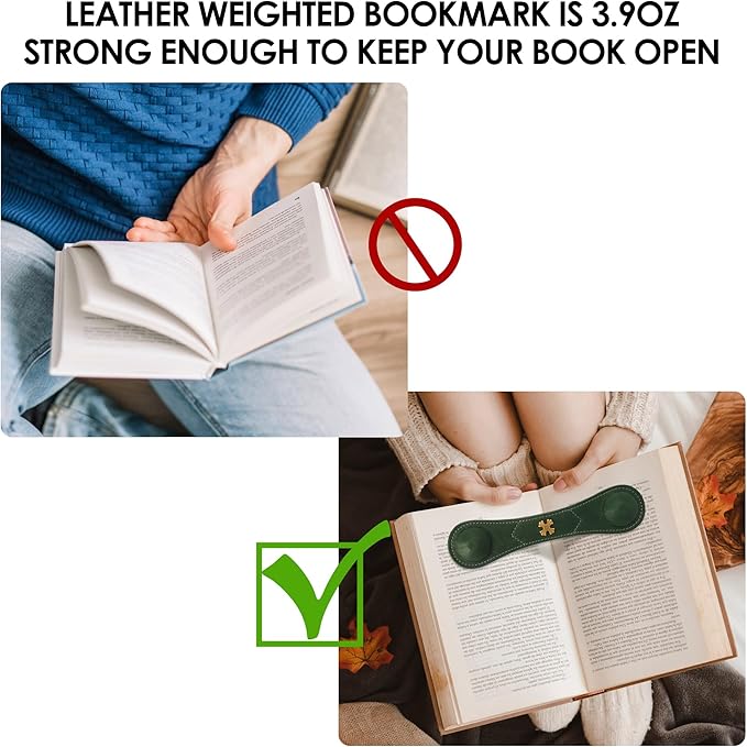 Weighted Bookmarks Book Weight Page Holder Genuine Leather Book Open Holder for Men Women Gift for Writer Reader (BPH02-Navy)