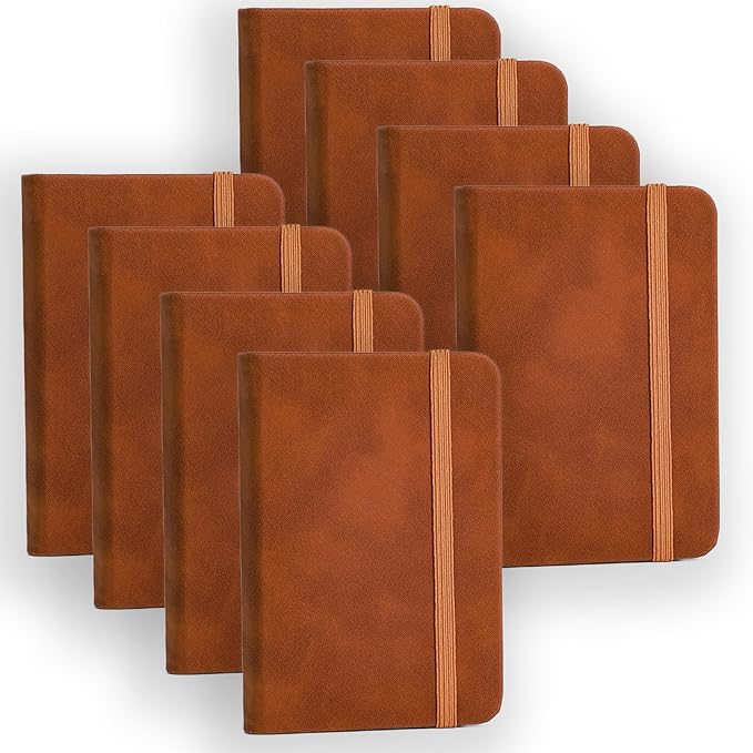 8 Pack Pocket Notebook Small Notebook, 3" x 4.4" Journal Notebook Hardcover with Thick Lined Paper, 200 Pages Leather Cover Mini Journal Notepad (Brown)