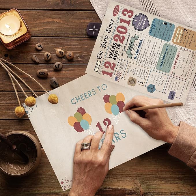 12th Birthday Card, 12 Year Old Birthday Gift for Daughter Son, Retro 12th Birthday Decorations for Boys Girls