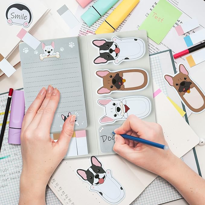 I Just Really Like French Bulldog Sticky Notes Set, 550 Sheets, Cartoon Bulldog Self-Stick Notes Pads Animal Divider Tabs Bundle Writing Memo Pads Page Marker Back to School Office Supplies