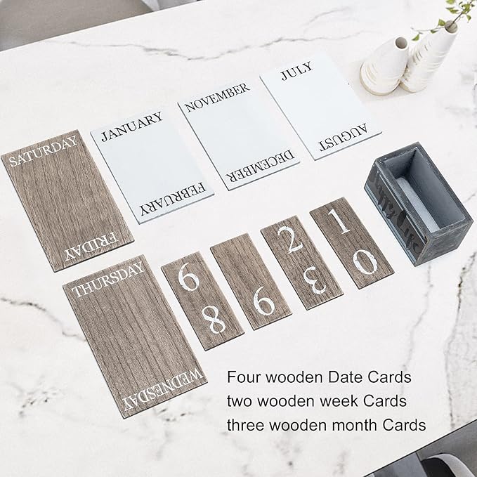 Notakia Perpetual Calendar Wooden Calendar Blocks Vintage Wood Block Calendar for Home Office Desk Accessories Week Month Date Display (Happy Life)