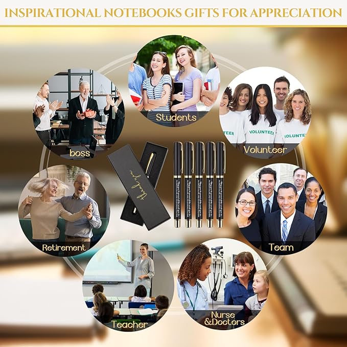 PerKoop 10 Set Thank You Gifts Inspirational Ballpoint Pens with Gift Boxes Bulk Appreciation Party Favors for Employee Coworker Staff Team Friends Office Supplies(Black,Difference)