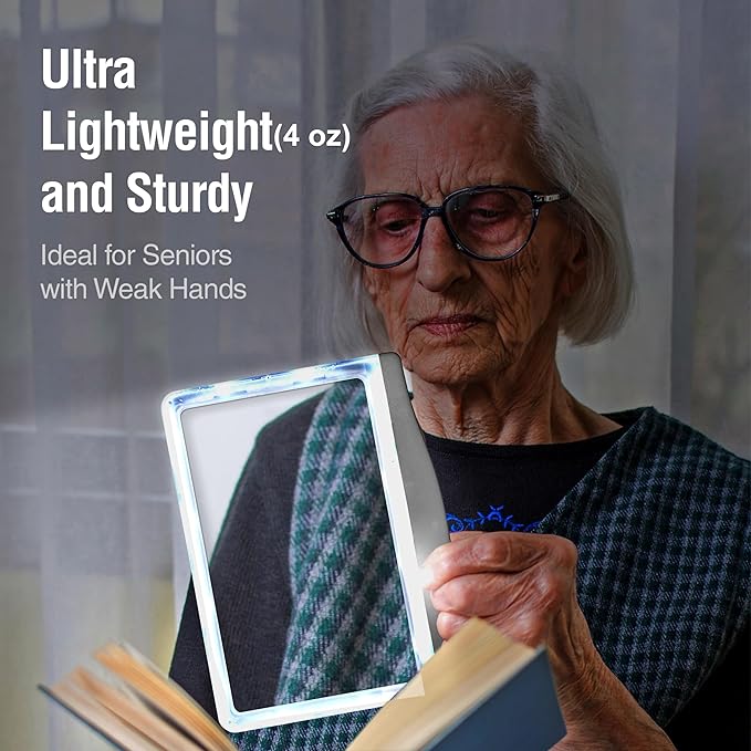 MAGNIPROS 5X Large LED Page Magnifier for Reading with 3 Color Lighting Modes & Anti-Glare Lens to Reduce Eye Strain-Perfect for Small Prints, Aging Eyes, Low Vision and Seniors