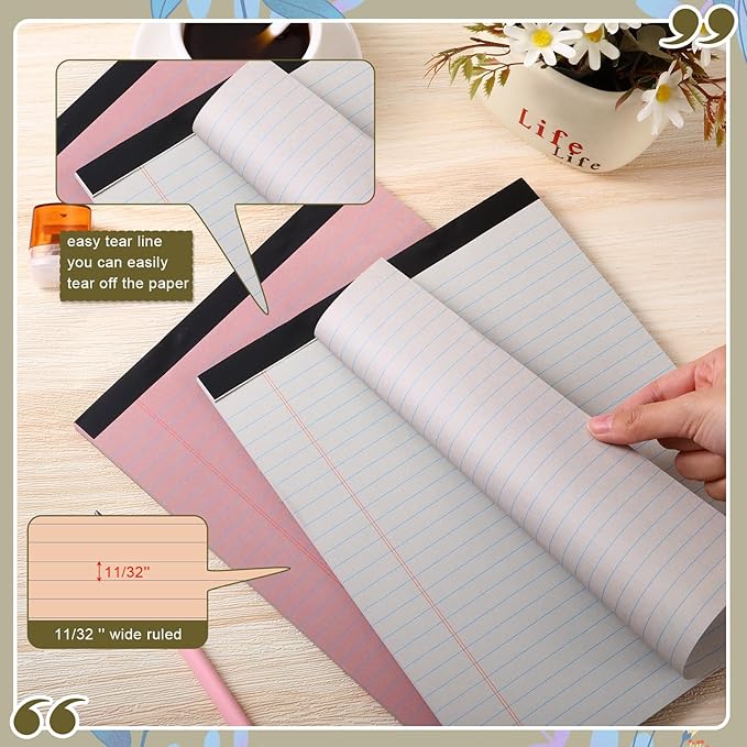 Fuutreo 8 Pcs 8.5'' x 11'' Colored Legal Pad Writing Pads Wide Ruled 50 Sheets Per Notepad Perforated Writing Notepad Office Supplies for School College Office Business (Vivid Colors)