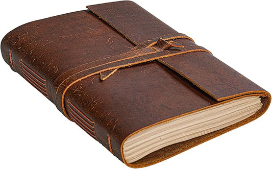 Leather Journal Notebook（6x8 in） - Vintage Leather Bound Journals Handmade Rustic Finish Book for Men and Women Unlined Leather Craft Paper 300 Pages, Leather Notepad Diary, Pocket Diary to Write in