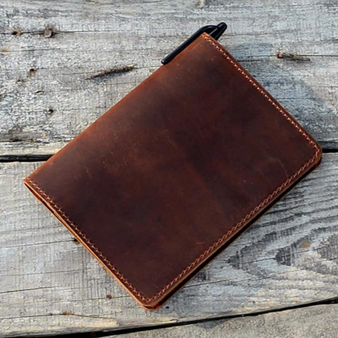 JJNUSA Compatible with Rocketbook Mini Cover Smart Business Handmade Distressed Genuine Leather Journal Notebook Cover for Card Holder Mini 3.5" x 5.5" Brown