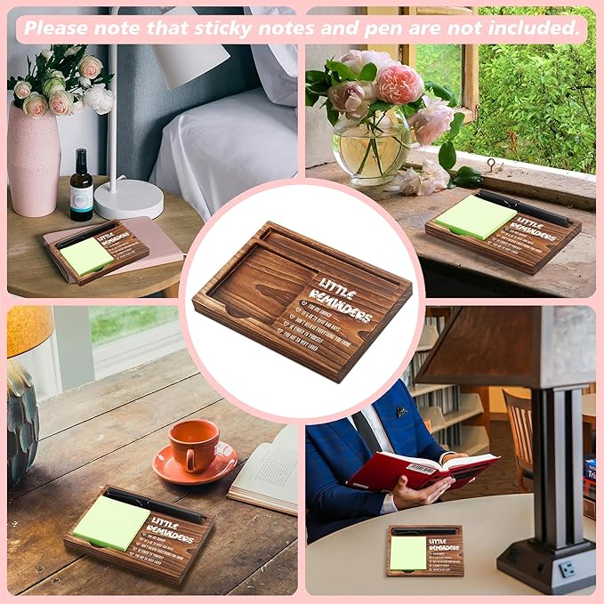 Little Reminders Sticky Note Holder Wooden Notepad & Pen Holder 6.5" x 4.7" Sticky Note Pad Holder Dispenser for Desk Work Motivational Gifts, NPA192