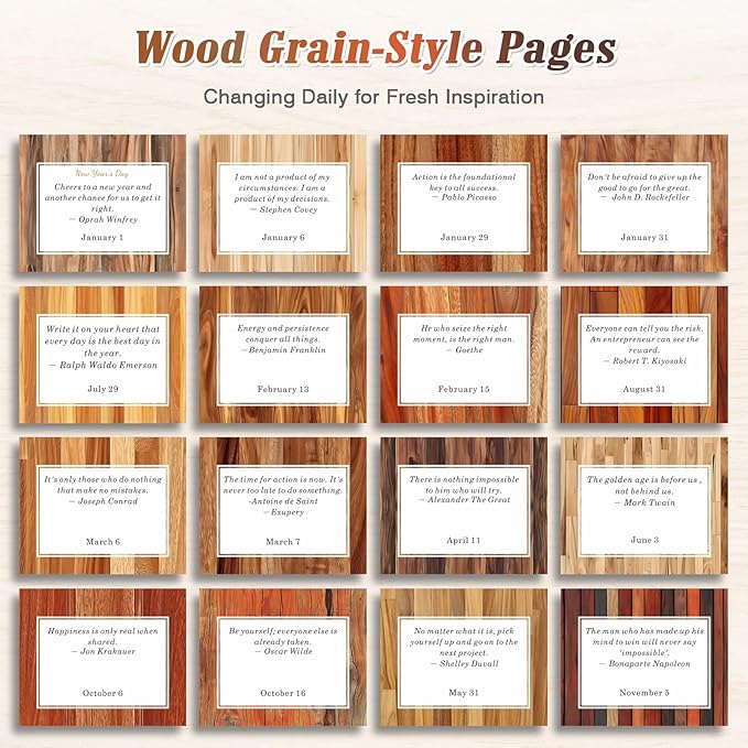 Motivational Calendar, Daily Flip Calendar with Inspirational Quotes, Perpetual Desk Calendar, Inspirational Gifts for Women, Positive Office Decor for Women, Desk Accessories for Women Men,Wood Grain