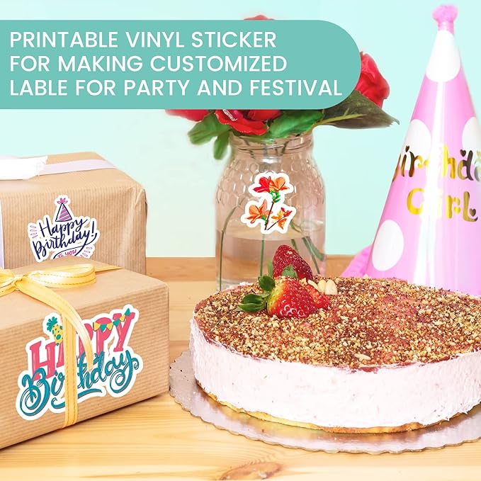 Uinkit 105 Sheets Premium Printable Vinyl Sticker Paper for Inkjet Printer Cricut,included 100Sheets Glossy and 5Sheets Transparent Label Waterproof Adhesive Dries Quickly Tear-Resistant, Removable