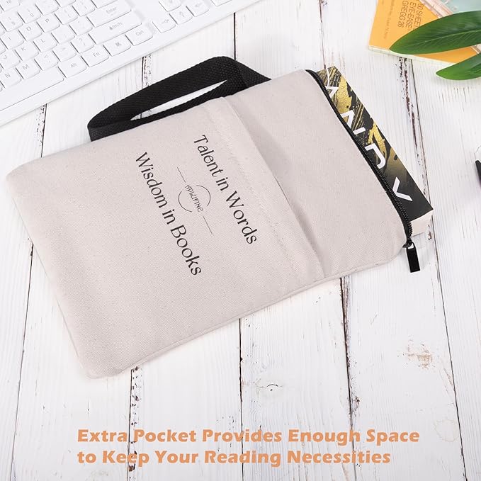 Book Sleeve for Book Lovers - Book Covers with Zipper Pockets - Canvas Book Protector for Paperbacks, Softcover - Washablle Book Pouch - Book Carrying Case - Book Carrier- Book Gift