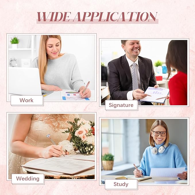 Sabary 8 Pcs Ballpoint Pens with Pen Holder for Desk Metal Crystal Diamond Pen Glitter Pencil Holder Fancy Pens Black Ink Bling Desk Organizer for Women Girls Office School Wedding Gifts (Rose Gold)