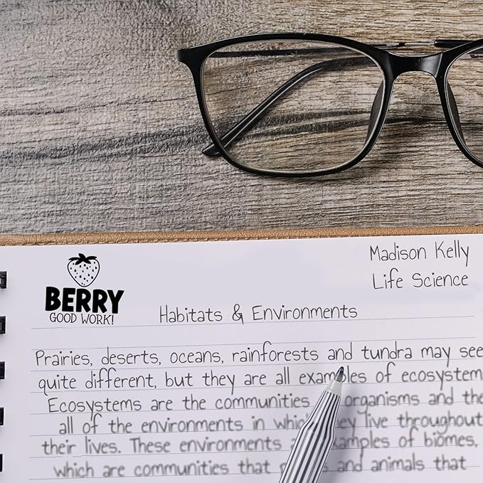 Berry Good Work Stamp / 2000 Plus Self Inking Teacher Strawberry Fruit Food Themed Stamper / 9/16" Round Small Black Imprint Planner Worksheet School Homework Classroom Stamp