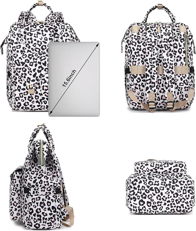 Leopard Laptop Backpack College School Backpack Bookbags Nurse Backpacks Travel Bags Casual Daypacks for Women Girls Fits 15.6 Inch Notebook