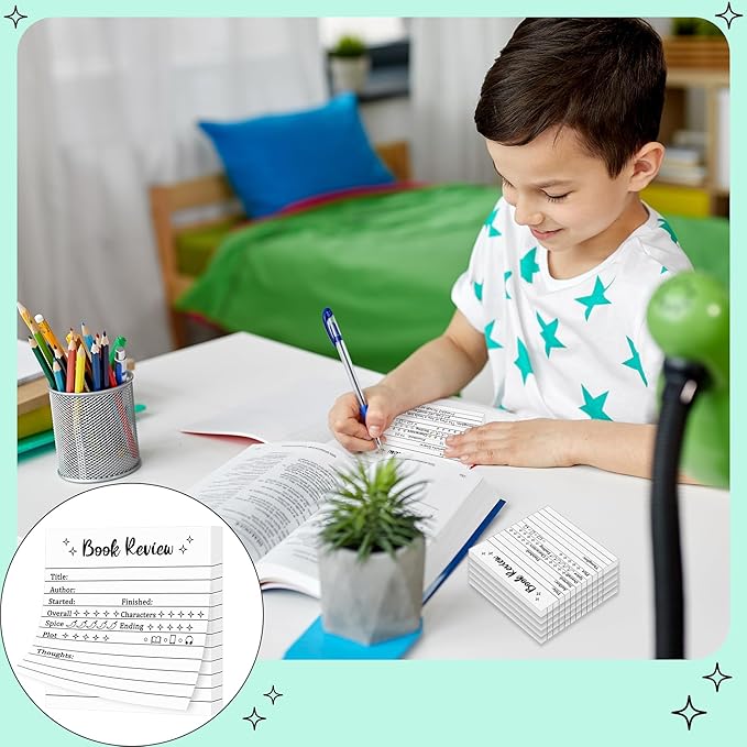 L1rabe Book Review Mini Sticky Notes - 6Pcs Self-Stick Note Pads Reading Journals for Book Lovers&Readers, 300 Sheets Small Notepads Bookish Bookworm Gifts, Back to School Review Tracker Reading Log