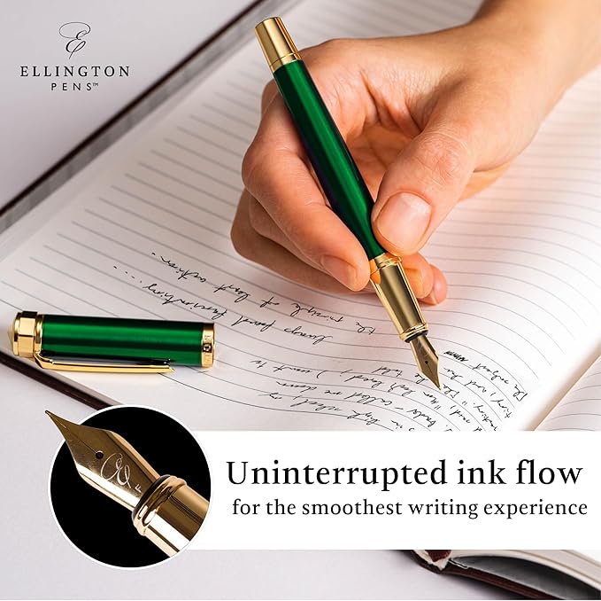 Luxury Fountain Pen Set- Fountain Pens for Writing - Smooth Fine Nib - Includes Refillable Ink Converter, 3 Ink Cartridges [Black & Blue], Gift Box - Elegant Calligraphy