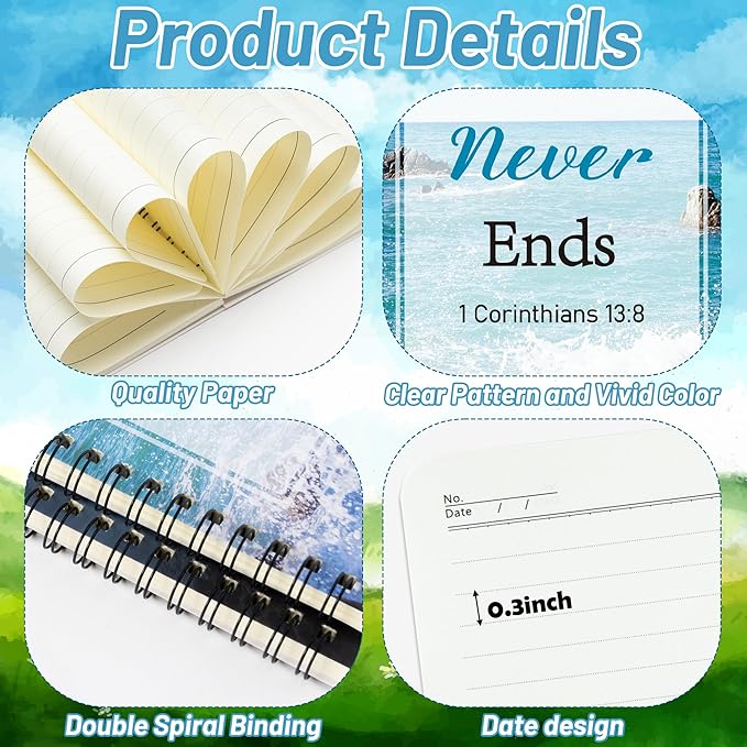 2Pack A5 Natural Scenery Religious Spiral Notebooks - Love Never Ends Bible Verses Notebooks, Ruled Hardbound Lined Journal, Inspirational Christian Christmas Gift, Sunday School Supplies