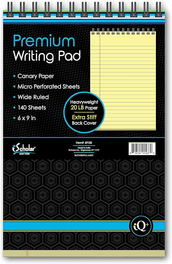 iScholar iQ+ Premium Writing Pad, Canary, 6" x 9", 140 Sheets, Double-Wire (69120)