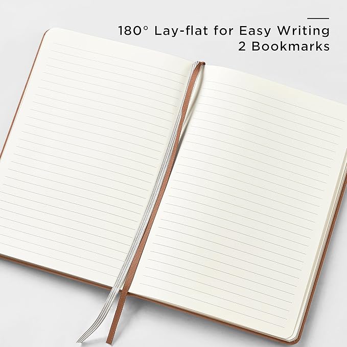 A5 Lined Leather Journal and Pen Set, Hardcover Notebook with Pen, 160 Pages 100gsm Thick Ruled Paper for Men Women, for Work, Business, School or Home Writing, 5.7'' x 8'', Gift Box Included (Light Brown)