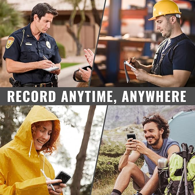 POPYOLA 4 Pack Waterproof Pocket Notebook, 3 x 5 Pocket Notepad, All Weather Small Mini Spiral Notepad with 100 Lined Pages for Outdoor Office School