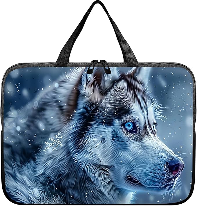 Laptop Sleeve Case Bag 15 inch, Blue Eye Wolf Slim Carrying Case Durable Handbag Travel Laptop Bag for 15 inch MacBook Air M3/M2/15 Pro/Surface Laptop 7/6/5/4/3/ Dell XPS 15 Plus