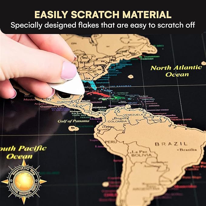 InnovativeMap Scratch Off World Map Poster and Detailed United States Map, Includes Complete Accessories Set and All Country Flags, World Maps for Wall, Fun Gifts for Travelers