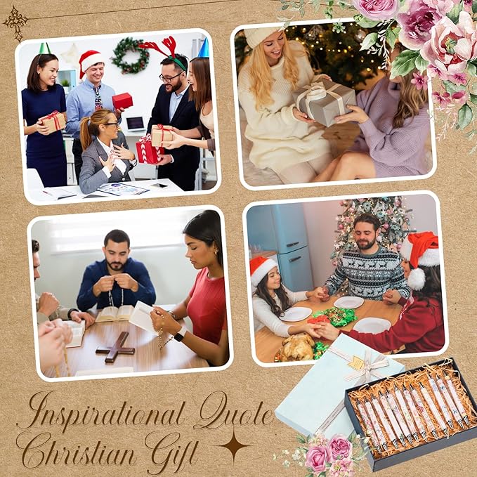 24 Pcs Spanish Christian Pens Regalos Cristianos En Español Bible Verse Ballpoint Pens with Inspirational Quote Spanish Christian Gifts for Religious Church Office School (Wildflower)