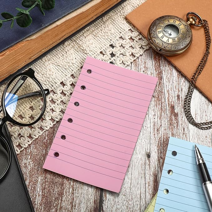 Ireer 200 Sheets Blank Lined Paper Refill for 3 x 5 Binders 6 Ring Memo Refill Paper Mini Ruled Filler Paper Books Planner Inserts Blank Lined Paper for Binder (Pink Blue Yellow Green)