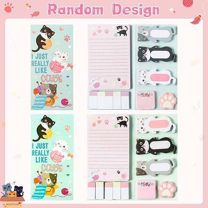 I Just Really Like Cat Sticky Notes Set, 550 Sheets, Cute Cat and Paw Shaped Self-Stick Notes Pads Animal Divider Tabs Bundle Writing Memo Pads Back to School Office Supplies Small Gift