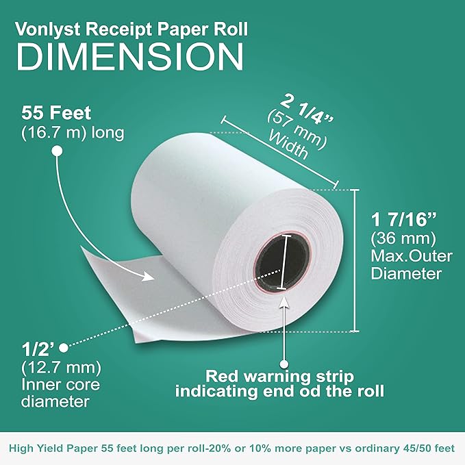 Receipt Paper Roll for Valor Paytech VL 110 and VL 500 Credit Card Machine (40 Rolls)