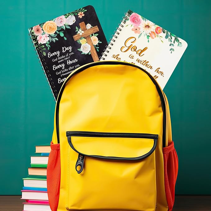 2Pack A5 Floral Cross Religious Spiral Notebooks, She Will Not Fall Bible Verse Ruled Hardbound Journal Writing Hardcover Notebooks Christian Christmas Gift Sunday School Office Supplies